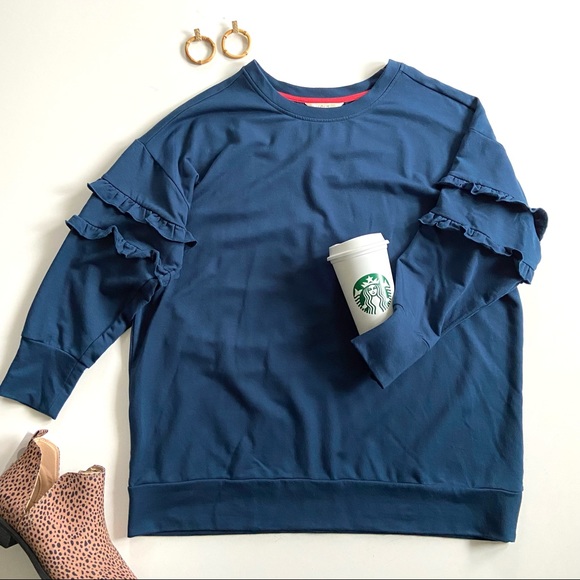 Matilda Jane Tops - Matilda Jane Turquoise Blue Ruffle Knit Cider Boyfriend Sweatshirt